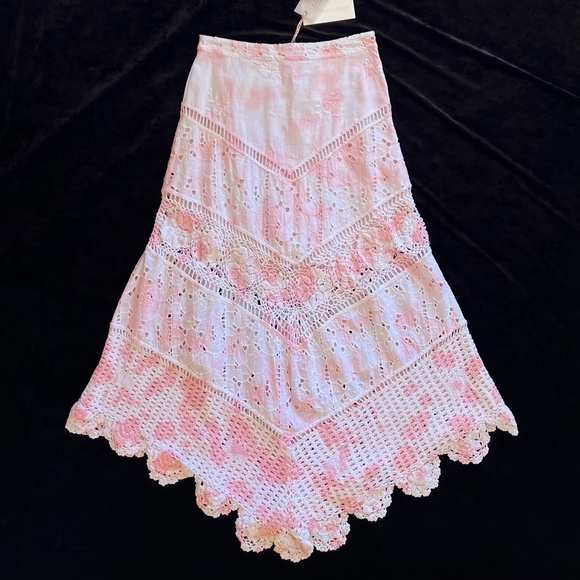 LoveShackFancy Garcelle tie-dyed crochet and broderie midi/maxi skirt size 2 - Picture 8 of 16